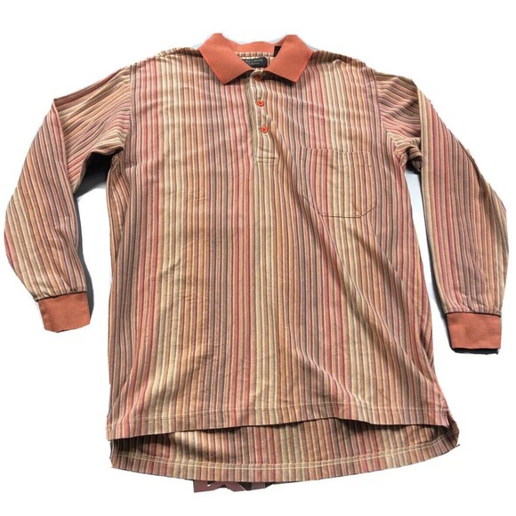 Cellinni Collezione Mens  Cotton 1/4 Button Collar Long Sleeve Striped Shirt Y2K - Picture 1 of 6